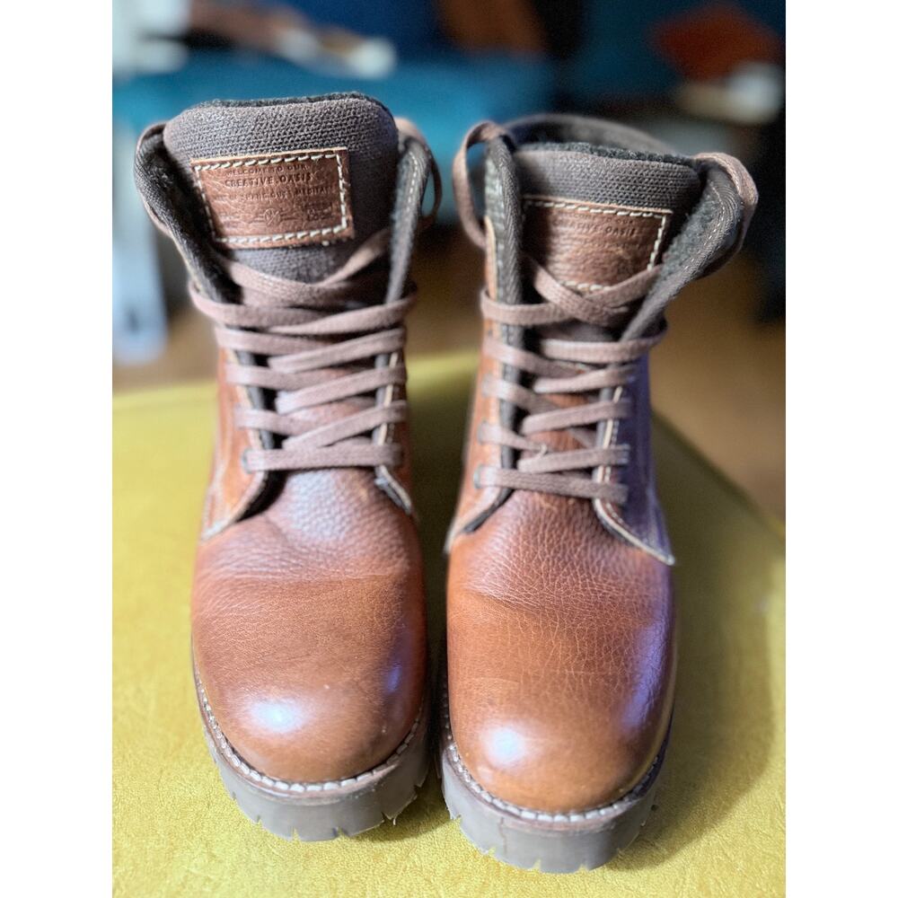 Bullboxer Brown Lace Up Heeled Ankle Boots Lug Sole Size 39